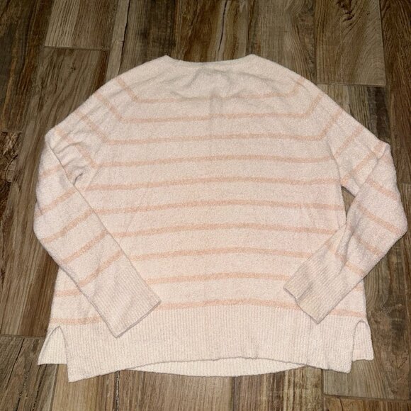 Barefoot Dreams Cozy Chic Lite Pink Striped Pullover Sweater - Picture 4 of 4
